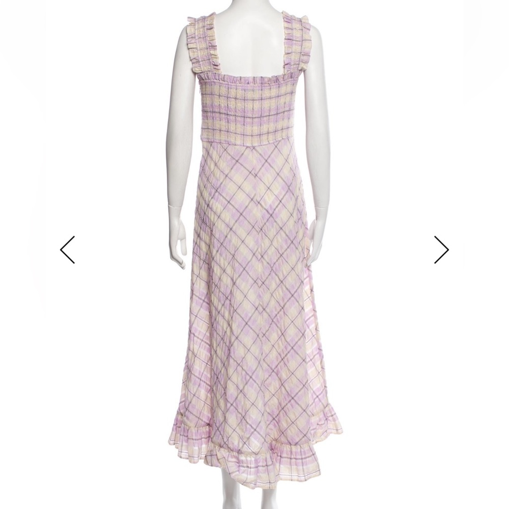 GANNI Purple Yellow Gingham Plaid Maxi Dress Orchid Bloom Seersucker Medium M 38 - Picture 3 of 5